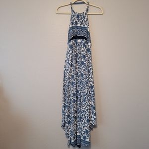 Lulu's Whirlpool Ivory Blue‎ Floral Maxi Dress